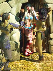 Big green monster fucked lady his followers brought to him.